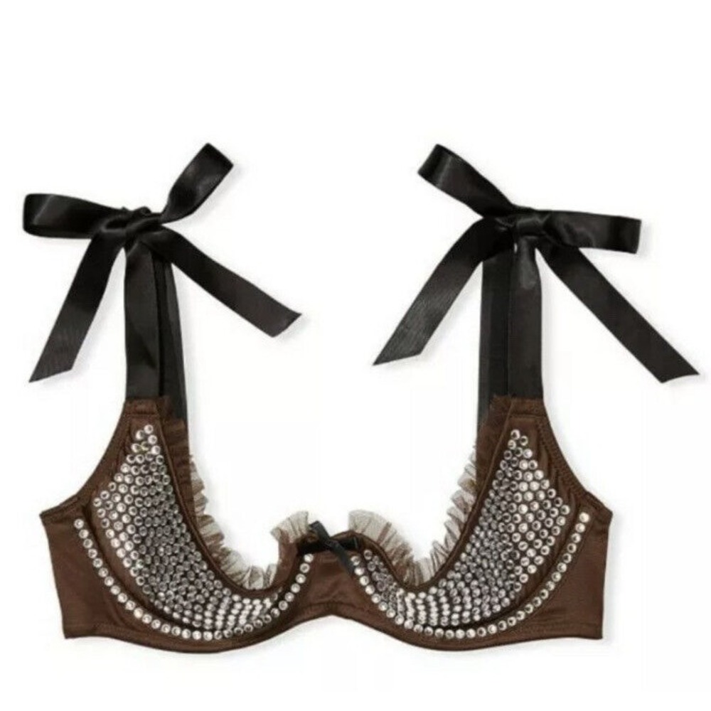 Victoria's Secret‎ Dream Angels Open Quarter Cup Bra Rhinestone Bling Bows 36D